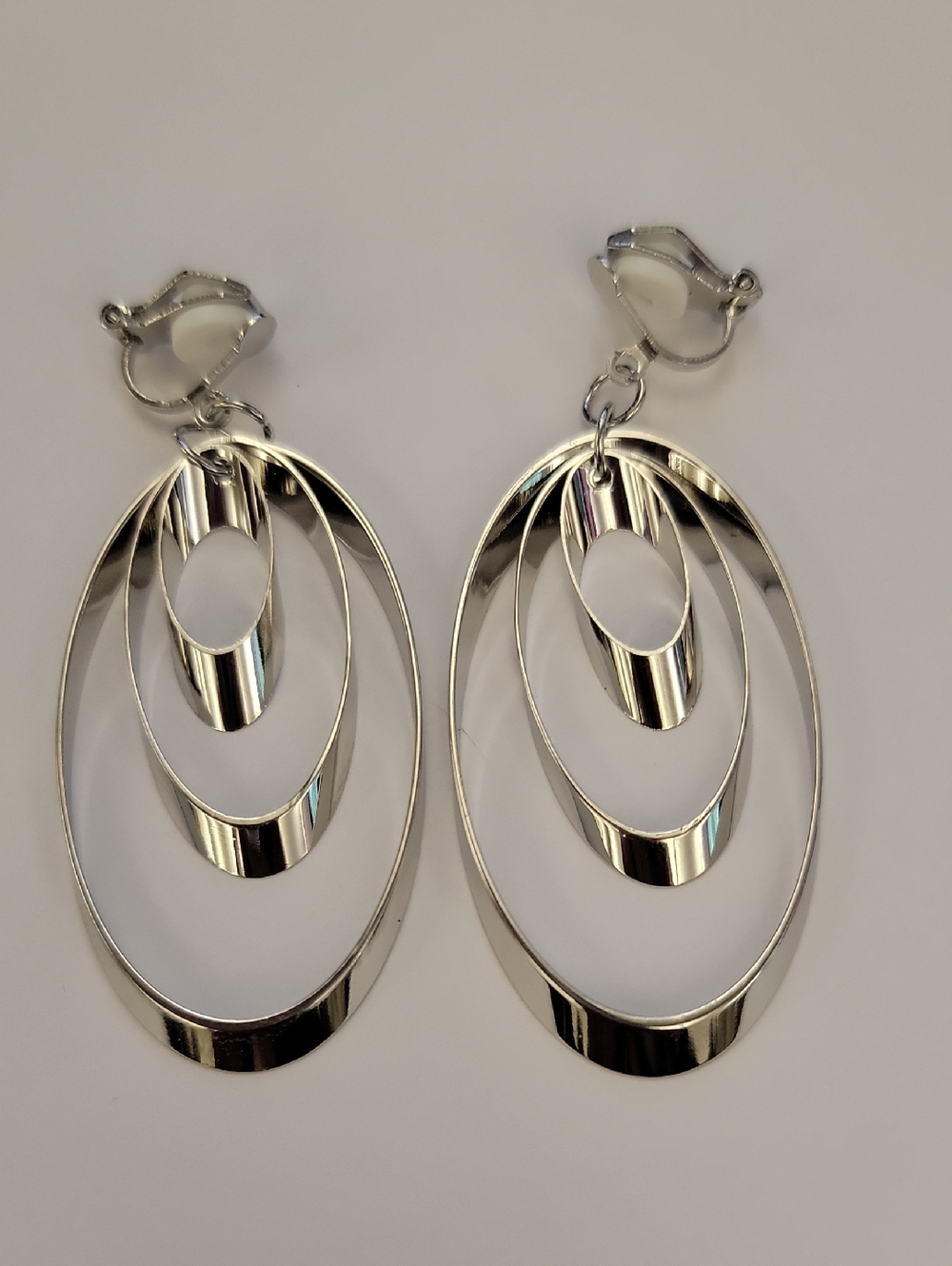 Clip-On Silver Multi-Hoop Dangle Earrings - Women Jewelry